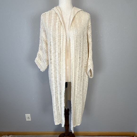 American Eagle Womens Crochet Duster Cardigan Sweater Jacket Size M Ivory Cotton - Picture 2 of 8